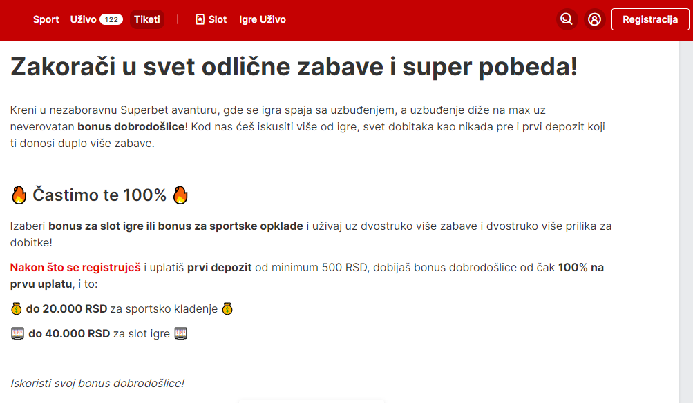 superbet бонус добредошлице