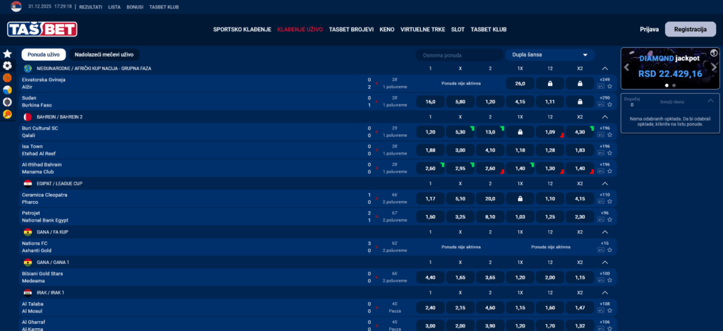 Tasbet кладионица клађење уживо