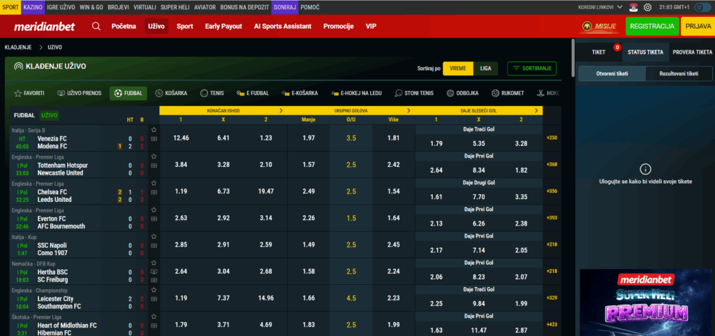 Меридианбет клађење уживо